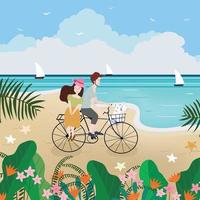 A Lover riding a bicycle on summer beach vector