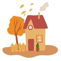 Autumn landscape with cute house and tree. vector