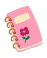 Girly notepad for writing. Cute notebook on a spring with a flower. vector