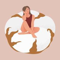 woman sitting on cotton flower. Love yourself, your body vector