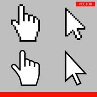 White arrow and hand pointer pixel cursors vector illustration