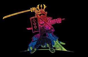 Abstract Shadow Samurai Warrior Ready to Fight vector