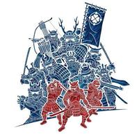 Group of Samurai Warrior Ready to Fight  Silhouette vector