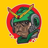 Ilustración de vector de cabeza de perro pug con estilo robot cyberpunk aislado