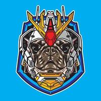 Pug dog head vector illustration with cyberpunk robot style isolated