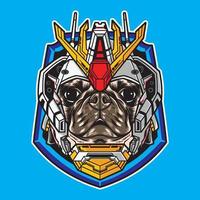 Pug dog head vector illustration with cyberpunk robot style isolated