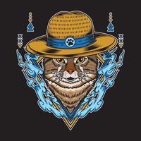 Cat wearing straw hat and have water element vector illustration