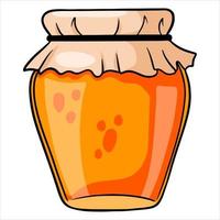 Apricot or sea buckthorn jam in a glass jar with a decorated lid. vector