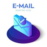 icono isométrico de correo electrónico con símbolo aceptado. vector