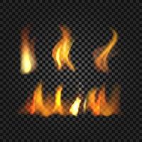 Realistic fire flames on transparent background vector