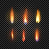 six set of realistic fire flames vector