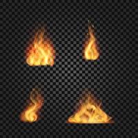 Realistic fire flames on transparent background vector