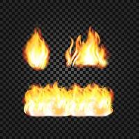 Realistic fire flames. Transparent torch effect vector