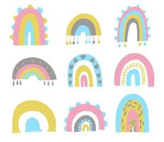 Cute set of hand drawn rainbows. Baby trendy vector. vector