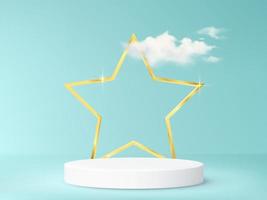 Winner 3D realistic scene podium with frame and clouds background vector
