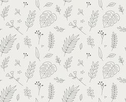 Leaves textile pattern drawn with thin lines. vector