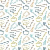 Hand drawn seamless pattern on the theme of chef, kitchen and cook vector
