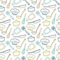 Hand drawn seamless pattern on the theme of chef, kitchen and cook vector