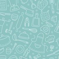 Kitchen tools and tableware. Cook. Seamless pattern. Hand drawn vector
