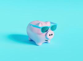 minimal piggy bank with sunglasses photo