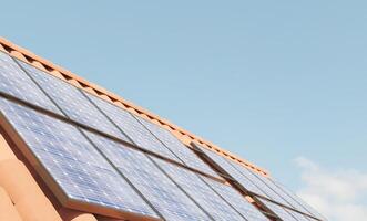 close up of solar panels on roof photo