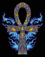 Egyptian Ankh Golden Blue Fire Logo vector