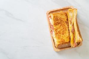 French toast ham bacon cheese sandwich photo