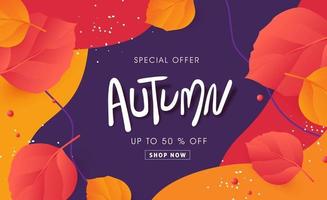 Autumn sale background layout decorate with autumn leaves vector