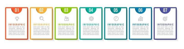 Plantilla de diseño infográfico con iconos y 7 opciones o pasos. vector