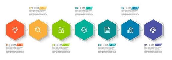 Plantilla de diseño infográfico con iconos y 7 opciones o pasos. vector