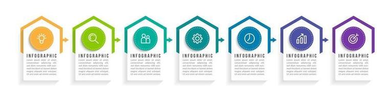 Plantilla de diseño infográfico con iconos y 7 opciones o pasos. vector