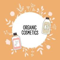 Pattern with organic cosmetics with place for text. vector