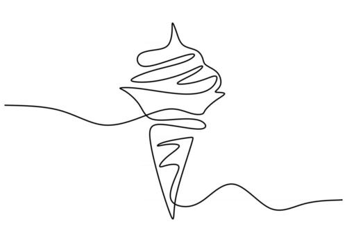 Continuous one line drawing of ice cream cone vector