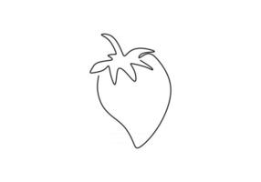 Continuous single line drawing of organic strawberries vector