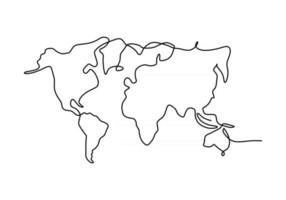 World map one line drawing on white isolated background vector