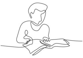 One continuous line drawing of man reading a book vector