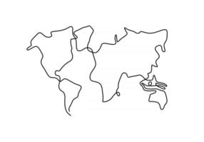 World map one line drawing on white isolated background vector