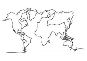 World map one line drawing on white isolated background vector