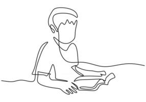 One continuous line drawing of man reading a book vector