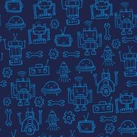 Hand drawn robots seamless pattern vector