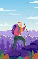 Man with Backpack Hiking Adventure vector