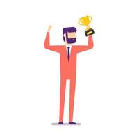 Successful businessman celebrating with prize. vector