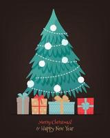 Christmas tree with presents.  Cute vector illustration in flat style