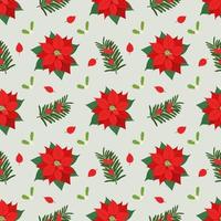 Christmas seamless pattern with Poinsettia, Mistletoe, Yew plants vector