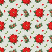 Christmas seamless pattern with Poinsettia, Mistletoe, Yew plants vector