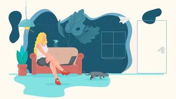 A woman in the room is sitting on the sofa and communicating vector