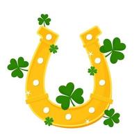 St.Patrick's horseshoe with shamrock. Flat cartoon vector