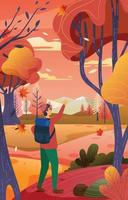 Man Hiking Alone in the Forest vector