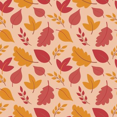 Cute autumn seamless pattern background with colorful falling leaves.