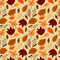 Seamless pattern with autumn leaves hand drawn simple childish style vector